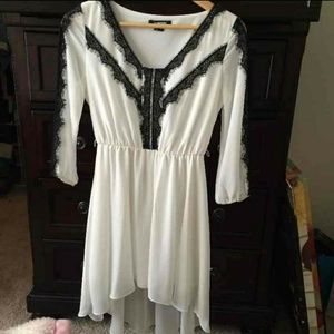 White Dress with Black Lace Detailing